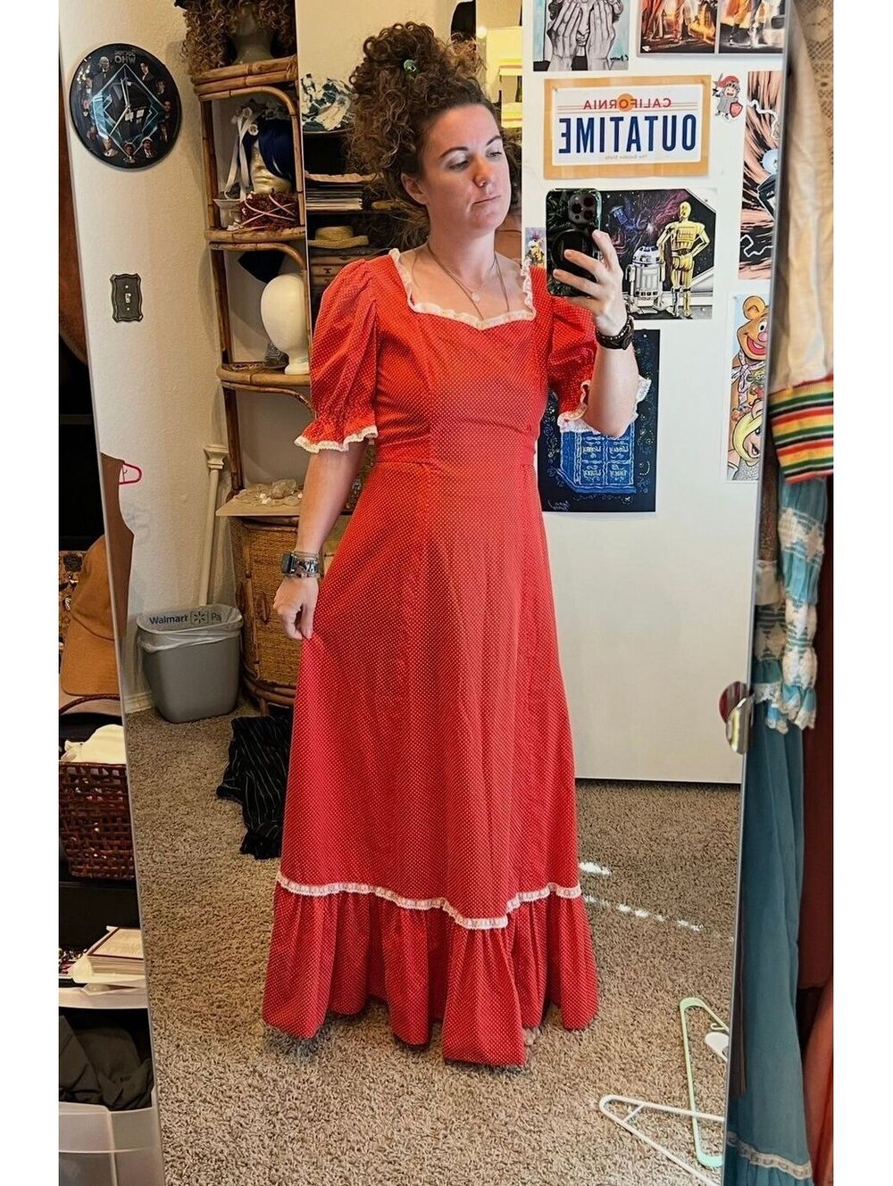 Vintage Red Polka Dot Dress with Lace Trim